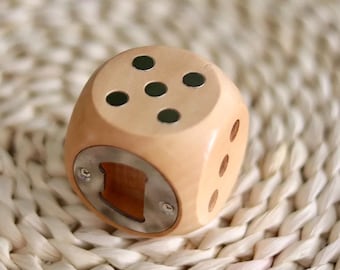 Wooden Dice Bottle Opener, Cute Bottle Opener Best Gift for Men, Unique Drink Opener Living Room Kitchen Table Decor Beer Gifts.