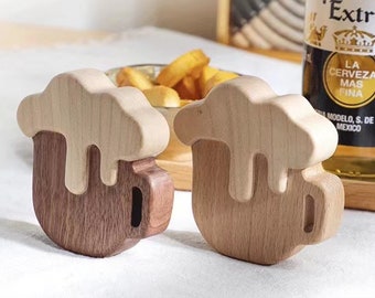 Beer-Shaped Maple Wood Bottle Opener, Cute Bottle Opener Best Gift for Men, Unique Drink Opener Living Room Kitchen Table Decor Beer Gifts.