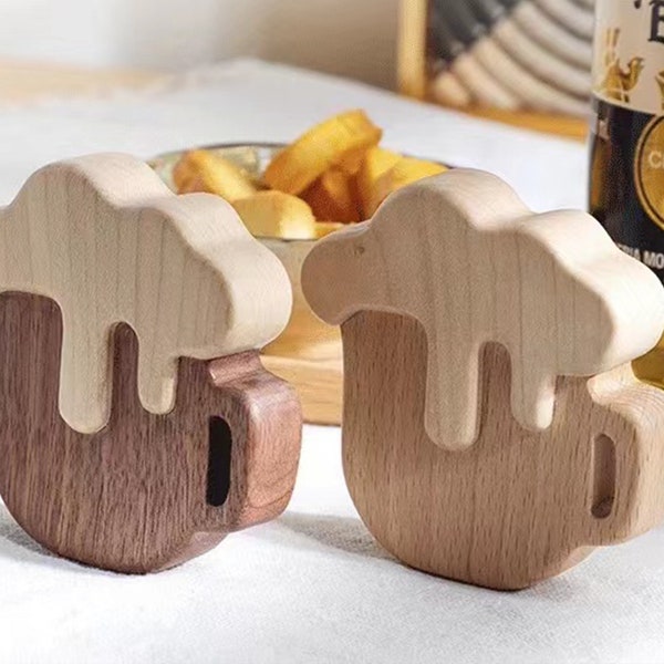 Beer-Shaped Maple Wood Bottle Opener, Cute Bottle Opener Best Gift for Men, Unique Drink Opener Living Room Kitchen Table Decor Beer Gifts.