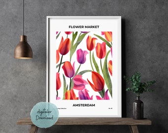 Poster Tulpen | Poster Küche | Flower Market | Digitaler Download | Aquarellstil | Digitaldruck | Plakat Blumen