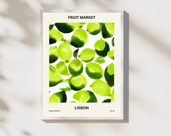Poster Limette | Poster Küche | Fruit Market | Digitaler Download | Aquarellstil | Digitaldruck | Plakat Früchte