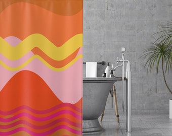 Duschvorhang | Bunte Wellen, Abstrakt | modernes Badezimmer