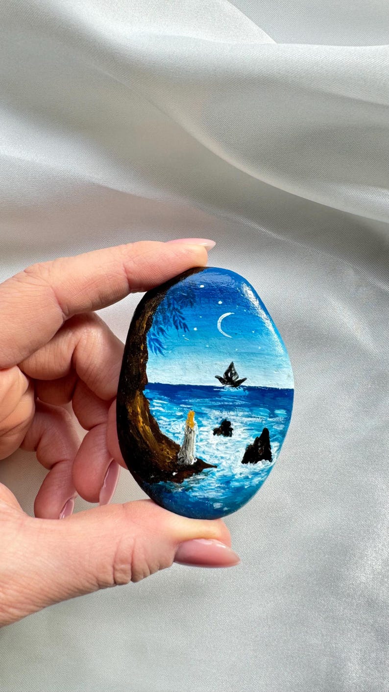 Seascape Painted Rock, Hand-painted Stone, Nature-themed Painted Rock ...