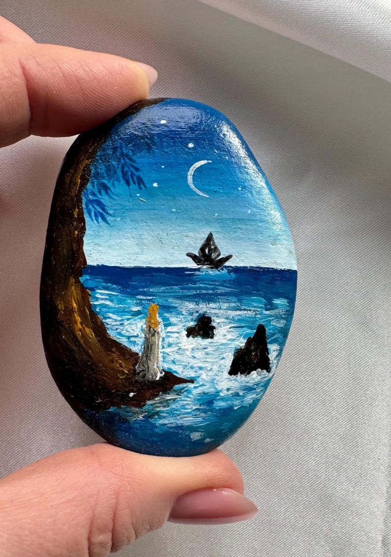 Seascape Painted Rock, Hand-painted Stone, Nature-themed Painted Rock ...