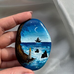 Seascape Painted Rock, Hand-painted Stone, Nature-themed Painted Rock ...
