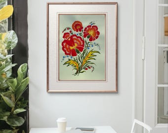 Petrykivka Floral Painting on Light Green Paper – A3 Size | Ukrainian Folk Art | Hand-Painted Original Acrylic Artwork. Home flowers art