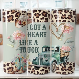 I got a heart like a truck 20oz skinny tumbler wrap/ PNG Digital Print/ Sublimation/ Lainey Wilson/ With and without QR code to music video.