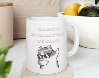 Easily distracted by cats/ Ceramic Mug, 11oz