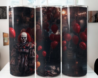 3D Halloween Scary Clown 20oz skinny tumbler wrap/ Seamless Design/ PNG Digital Print/ Sublimation