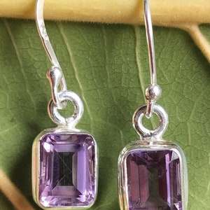 Natural Emerald Cut Amethyst 925 Silver Beautiful Earrings, February Month Birthstone, Gift For Her, Wedding, Engagement, Many More...