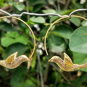 Plain Swirl Bird Design Beautiful Brass Hoop Earrings.