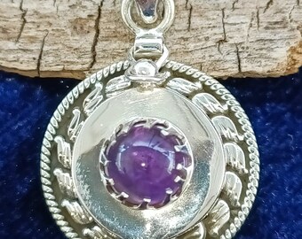Poison Pendant Amethyst Silver Handmade Pendant Box Pendant 925 Sterling Silver Pendant