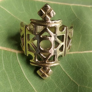 Vintage Coptic Cross Pattern Brass Open Ring