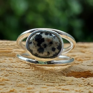 Natural Dalmatian Jasper Energy Stone 925 Silver Handmade Ring