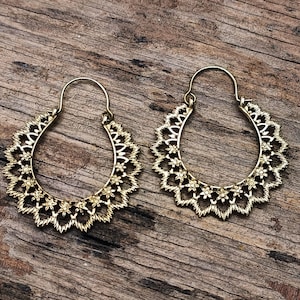 Beautiful Indian Tribal Vintage Hoop Dangle Brass Earrings