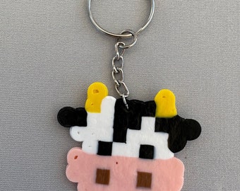 Cute Cow Perler Bead Keychain