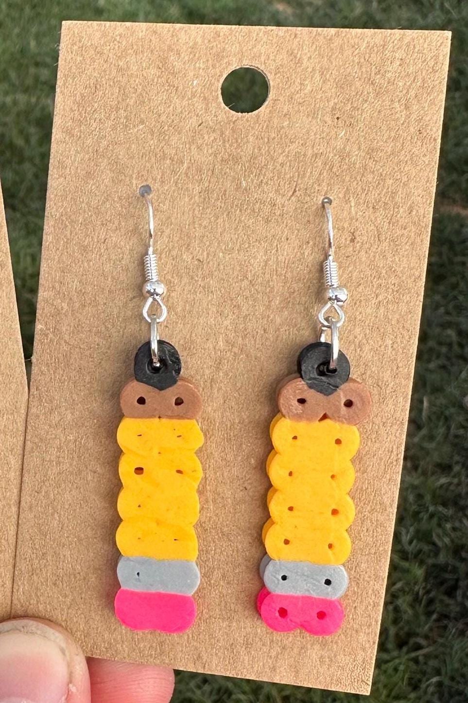 Pencil Perler Bead Earrings | Teacher Perler Bead Earrings | Pencil Earrings | Fun Teacher Earrings