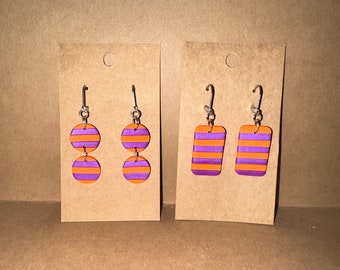 Orange and Purple Polymer Clay Earrings | Clemson Earrings