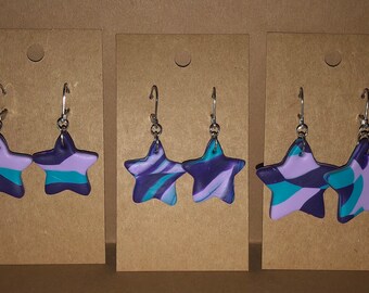 Purple and Blue Star Polymer Clay Earrings