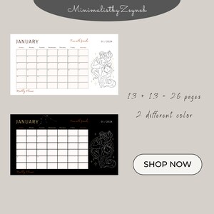 Zodiac Monthly Calendar, Simple Calendar, Printable Calendar Pages, PDF Printable, Instant ...