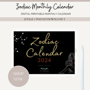 Zodiac Monthly Calendar, Simple Calendar, Printable Calendar Pages, PDF Printable, Instant ...