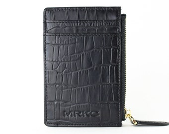 Leather Zip Card Holder for Men, Alligator Wallet with Zipper, RFID Cardholder for Men, Zip Leather Wallet Slim Card Case