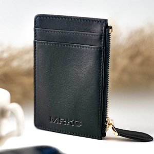 Leather Card Holder with Zipper for Men, Wallet with Zipper, RFID Cardholder for Men, Zip Leather Wallet Slim Card Case, Portemonnaie