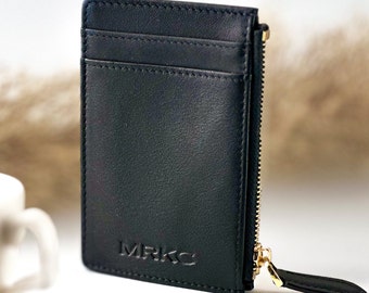 Leather Card Holder with Zipper for Men, Wallet with Zipper, RFID Cardholder for Men, Zip Leather Wallet Slim Card Case, Portemonnaie