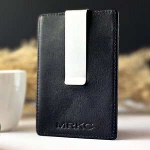 Portacarte in pelle per uomo in nero con fermasoldi, portafoglio con clip da uomo, portacarte compatto, portafoglio in pelle sottile RFID, Portemonnaies