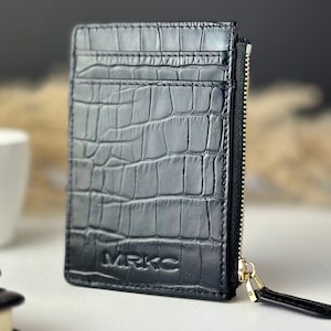 Leather Card Holder with Zipper for Men, Alligator Wallet with Zipper, RFID Cardholder for Men, Zip Leather Wallet Slim Card Case