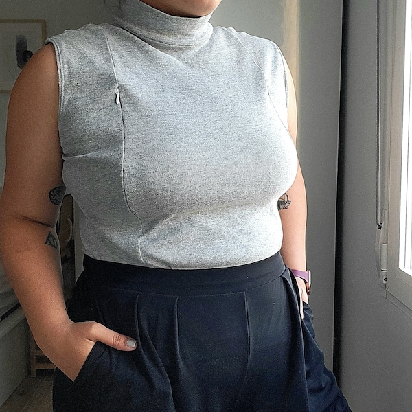 Sleeveless Mock neck/Turtleneck Nursing Top PATTERN