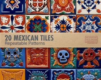 Vibrant Mexican Tiles Digital Paper, Talavera Repeatable Patterns, Ethnic Textures for Crafts, Home Decor, Printables and DIY Projects