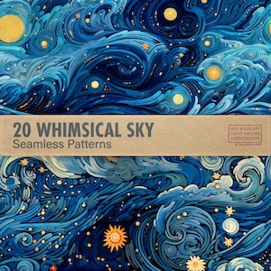 Carta digitale cielo stravagante, modelli senza cuciture di cieli magici per Scrapbooking e artigianato, sfondi notturni stellati dipinti ispirati a Van Gogh