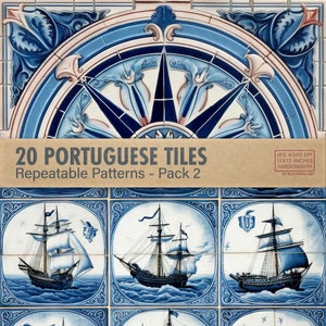 Papéis digitais de azulejos portugueses nº 2, vibrações mediterrâneas, padrões contínuos de azulejos em aquarela para scrapbooking, confecção de cartões e imprimíveis