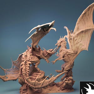 Dark Dragon Versus Grey Dragon  | DND| TTRPG| Premium Quality ECO Resin |  by Rescale Miniatures s