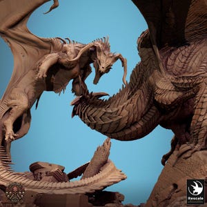 Black Dragon Versus Silver Dragon  | DND| TTRPG| Premium Quality ECO Resin |  by Rescale Miniatures s