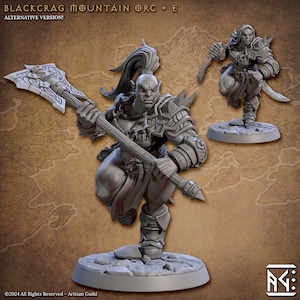 Blackcrag Mountain Orc Female Charging  | DND| TTRPG| Premium Quality  ECO Resin | by Artisan Guild