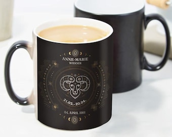 Geburtstagsgeschenk I Sternzeichen Tasse I Personalisierbare Zaubertasse mit Sternzeichen I Temperaturempfindliche Tasse mit Sternzeichen