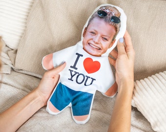 Persönliche Geschenke I Mini Me I Love You | Personalisiertes Kissen | Fotokissen | Personalisiertes Gesichtskissen | Körper-Foto-Kissen