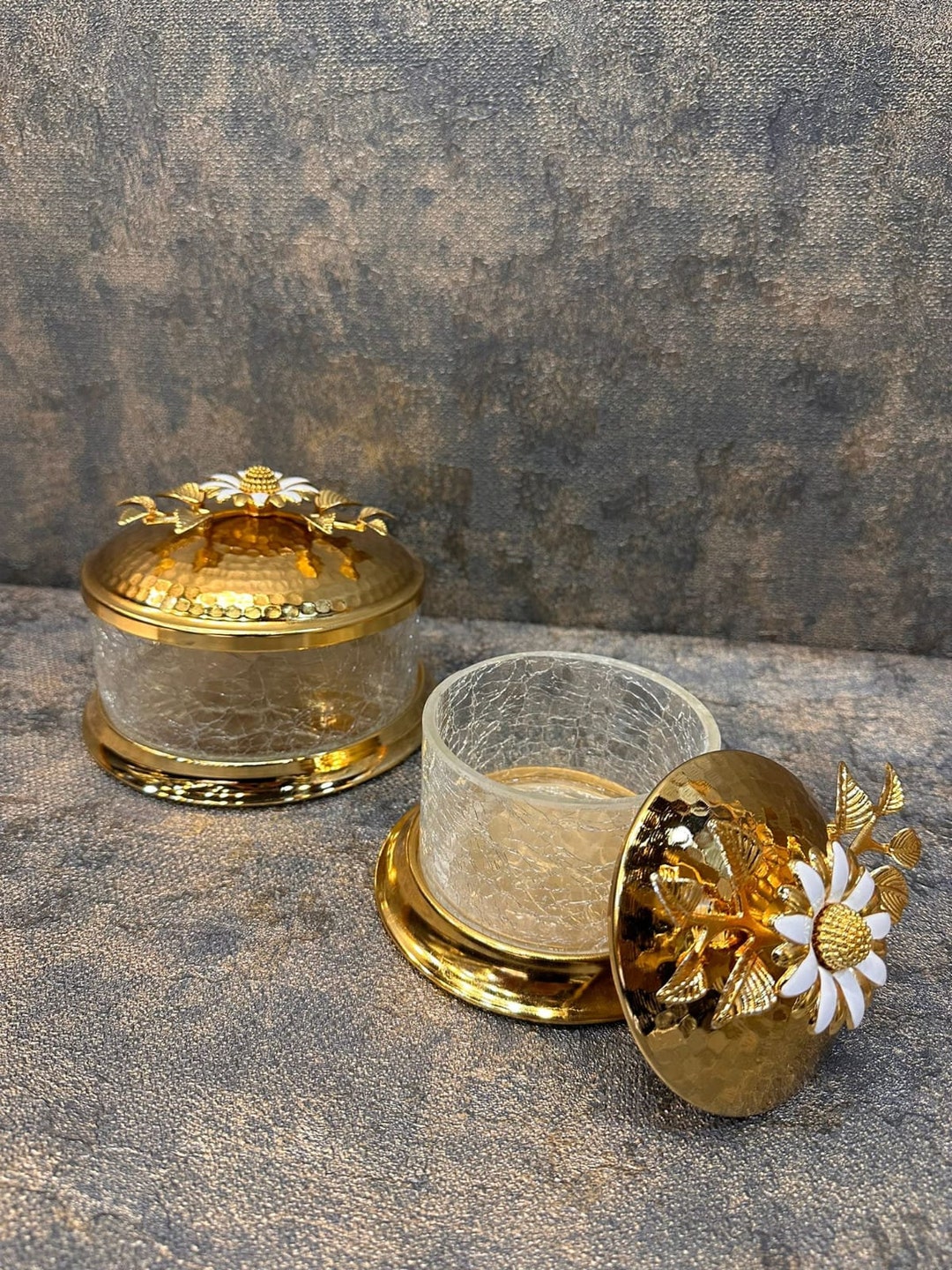 2 Glass Bowls With Gold Detailed Lids Nut Serving Bowl Etsy