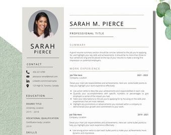 Professional Resume Template with Photo | CV Template | Resume Template Canva | Cover Letter and References Template | Instant Download