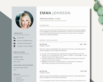 Professional Resume Template with Photo | CV Template | Resume Template Canva | Cover Letter and References Template | Instant Download