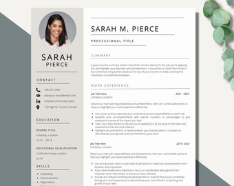 Professional Resume Template with Photo | CV Template | Resume Template Canva | Cover Letter and References Template | Instant Download