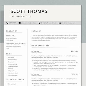 May include: A black and white resume template featuring the name Scott Thomas at the top. The resume includes sections for education, work experience, skills, and technical skills. The resume also includes contact information and a link to the person's LinkedIn profile.