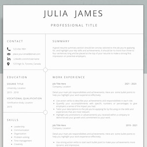Professional Resume Template without Photo | CV Template | Resume Template Canva | Cover Letter and References Template | Instant Download