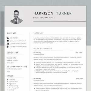 Professional Resume Template with Photo | CV Template | Resume Template Canva | Cover Letter and References Template | Instant Download