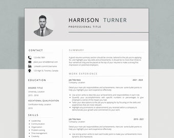 Professional Resume Template with Photo | CV Template | Resume Template Canva | Cover Letter and References Template | Instant Download