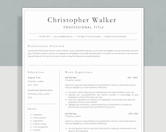 ATS Friendly Professional Resume Template without Photo | CV Template | Canva Template | Cover Letter & References Template Instant Download