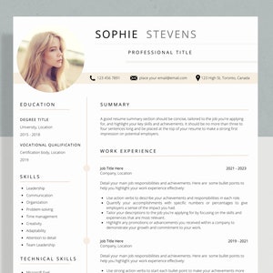Plantilla de currículum profesional con foto / Plantilla de CV / Plantilla de currículum Canva / Plantilla de carta de presentación y referencias / Descarga instantánea
