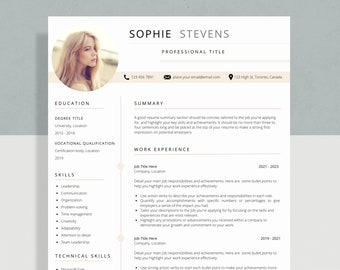 Professional Resume Template with Photo | CV Template | Resume Template Canva | Cover Letter and References Template | Instant Download